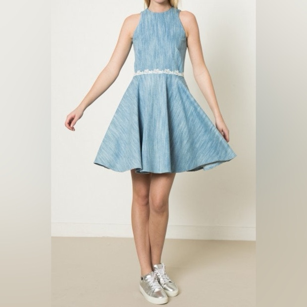 Paul & Joe Sister Sybille Zip Up Sleeveless Blue Lace Fit and Flare Dress Sz 36